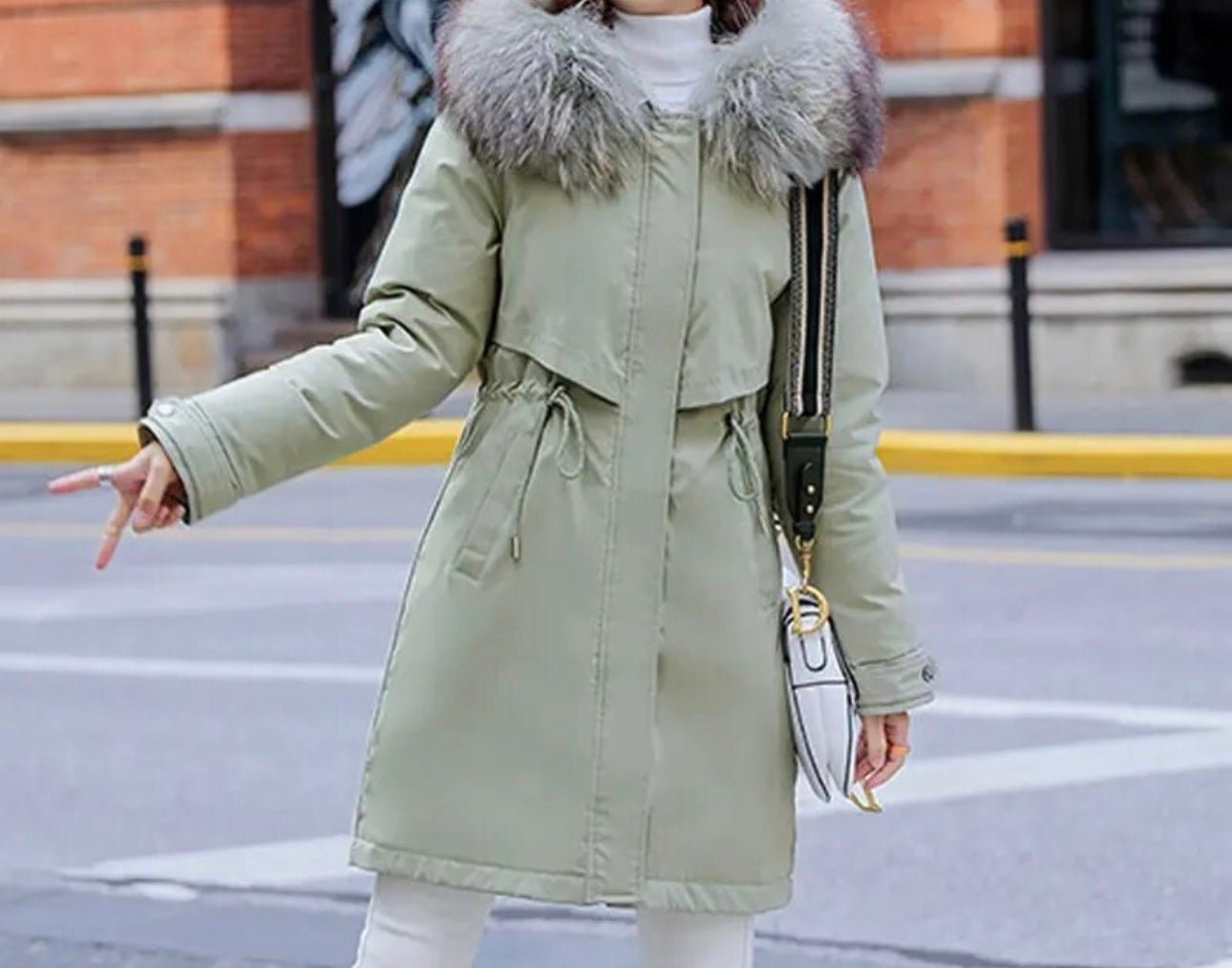 mint green winter coat