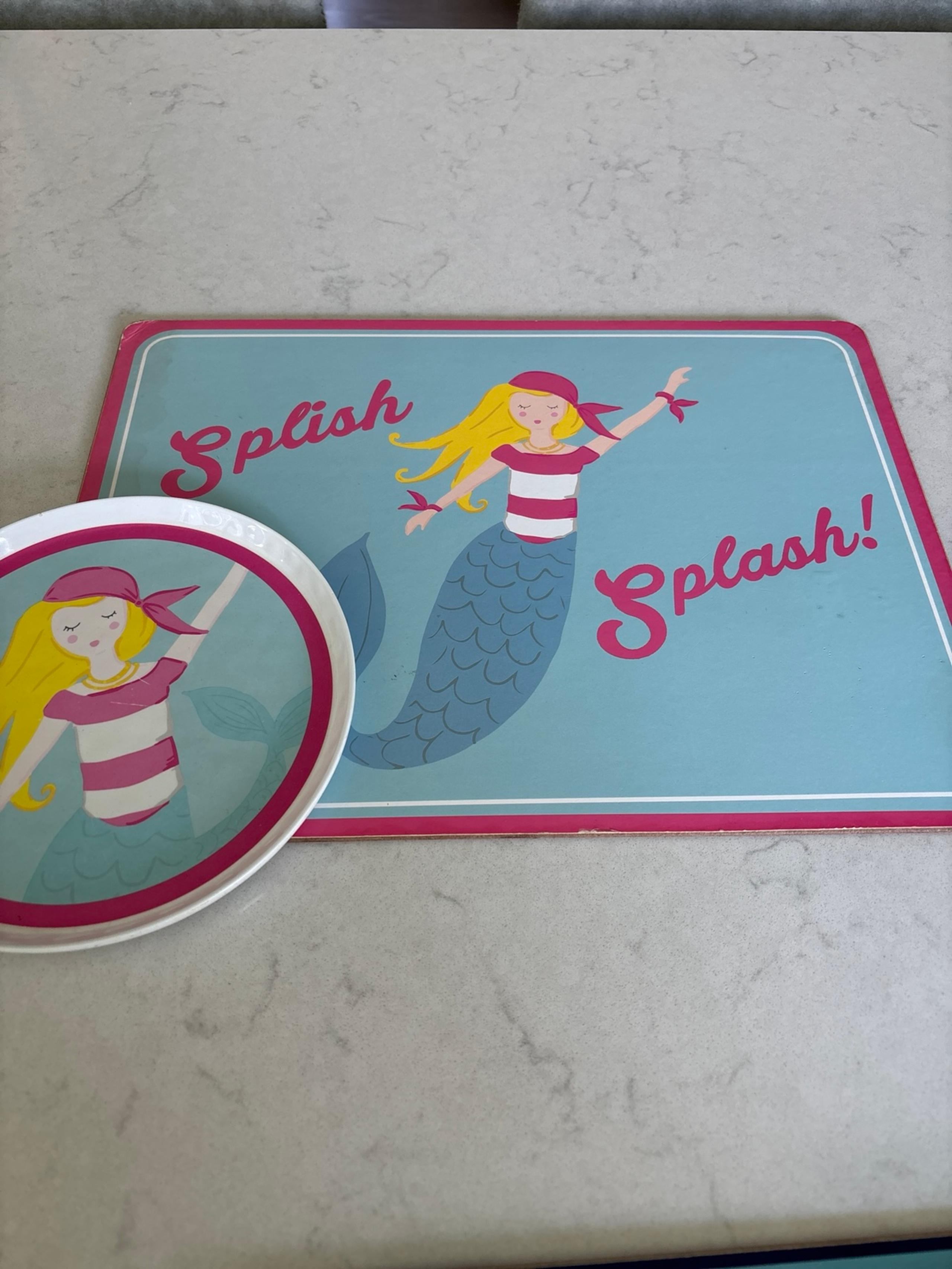 Pottery barn kids placemat, and plate mermaid