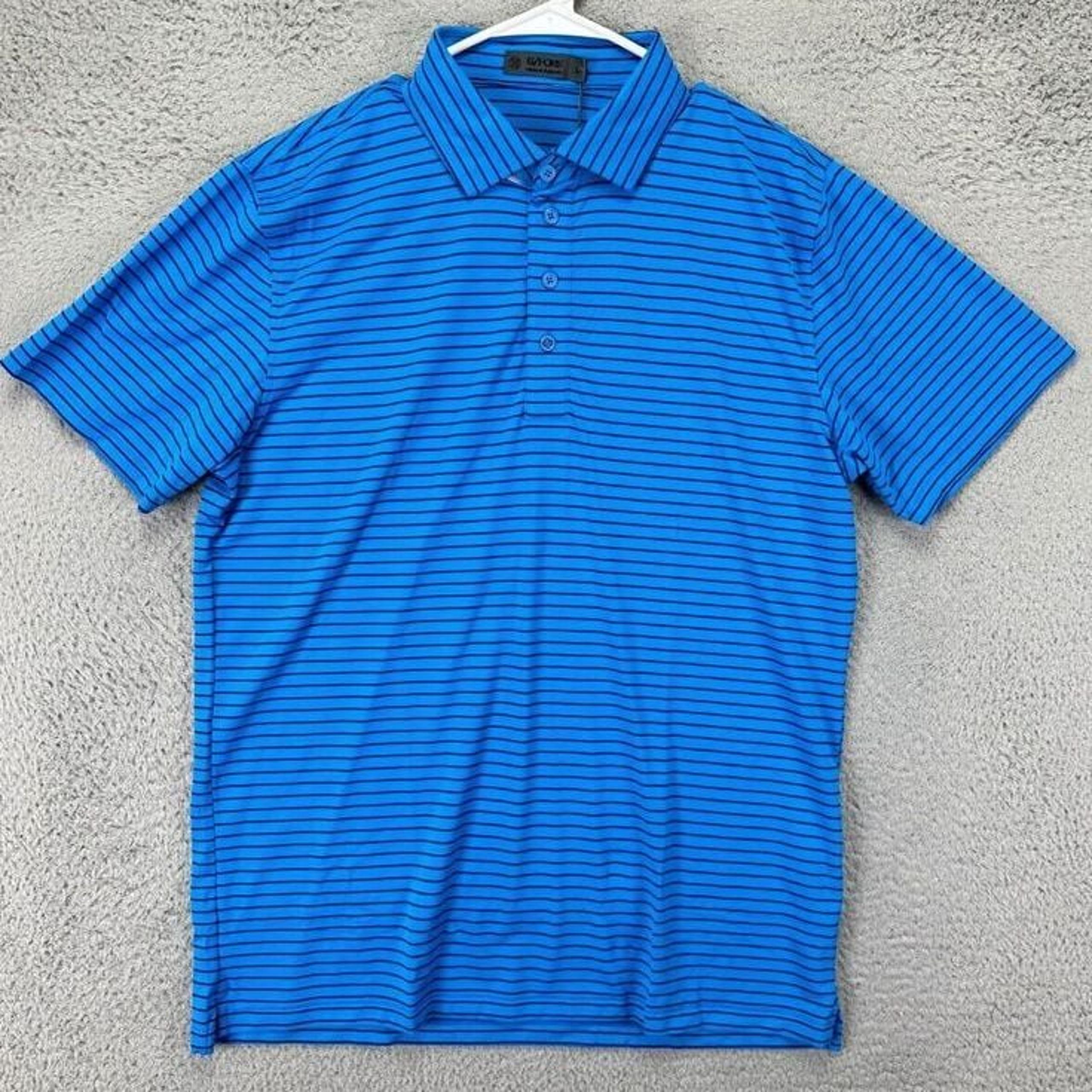 G-Fore Golf Polo Shirt Mens Large Blue Striped Nylon Blend Stretch Rugby NEW