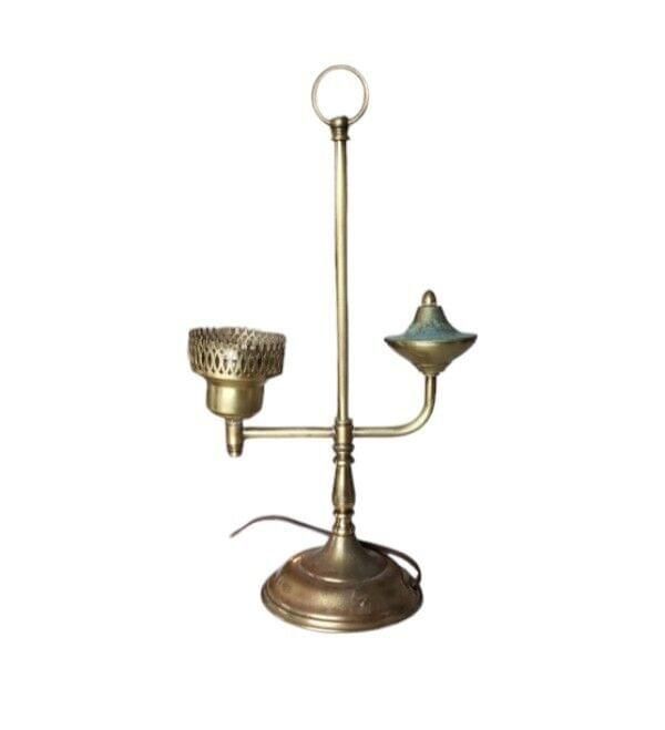 ANTIQUE VINTAGE BRASS STUDENT LAMP ELECTRIFIED NO SHADE