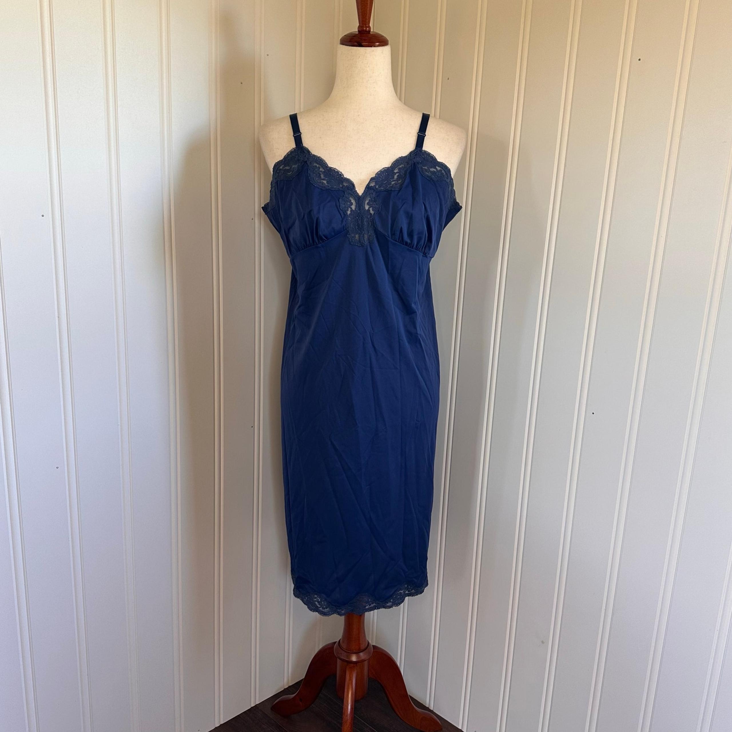 Vintage 70s/80s Volup Blue Coquette Slip Dress 42 Tall