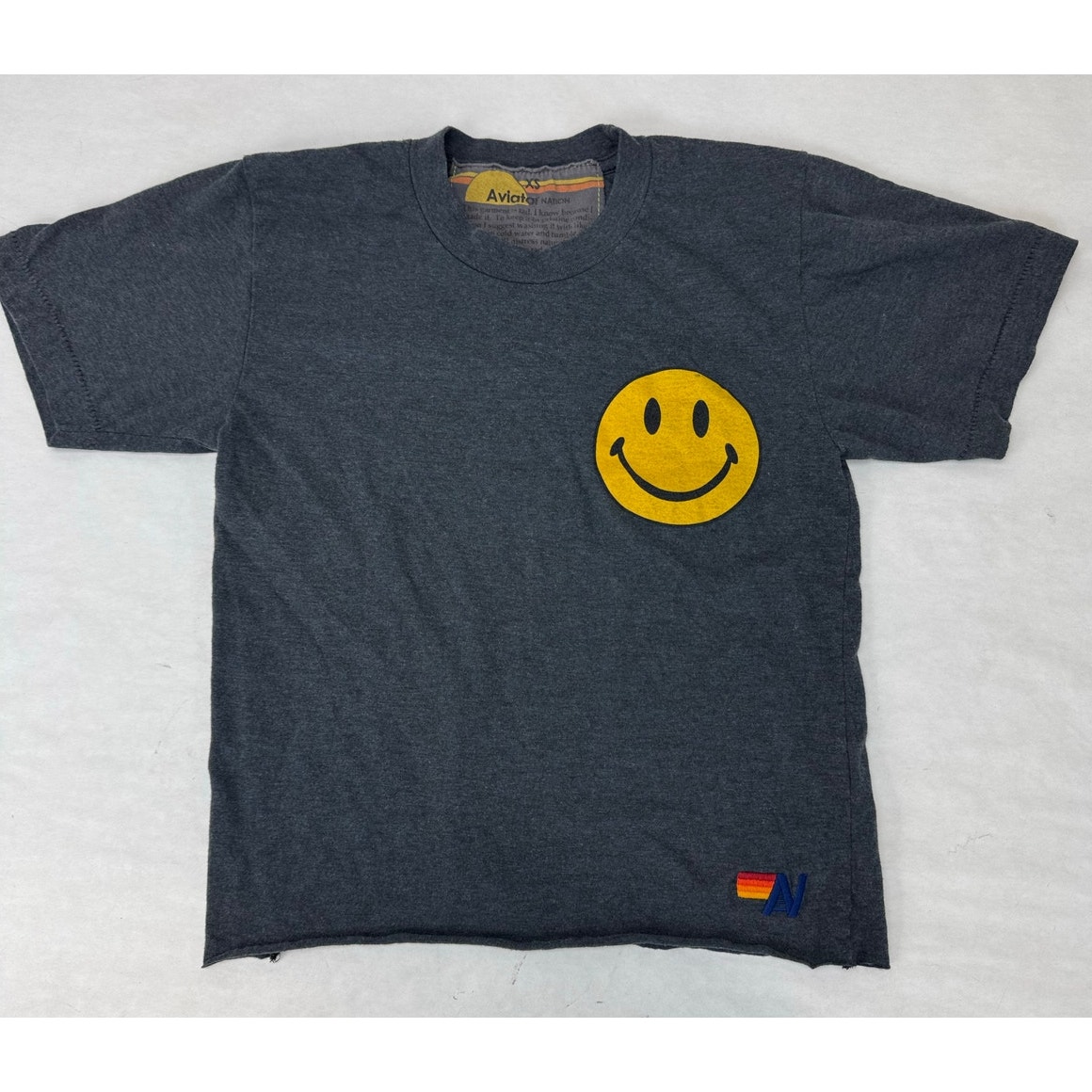 Aviator Nation Smiley Face Tee Shirt T-Shirt Charcoal Color - Women Size XS
