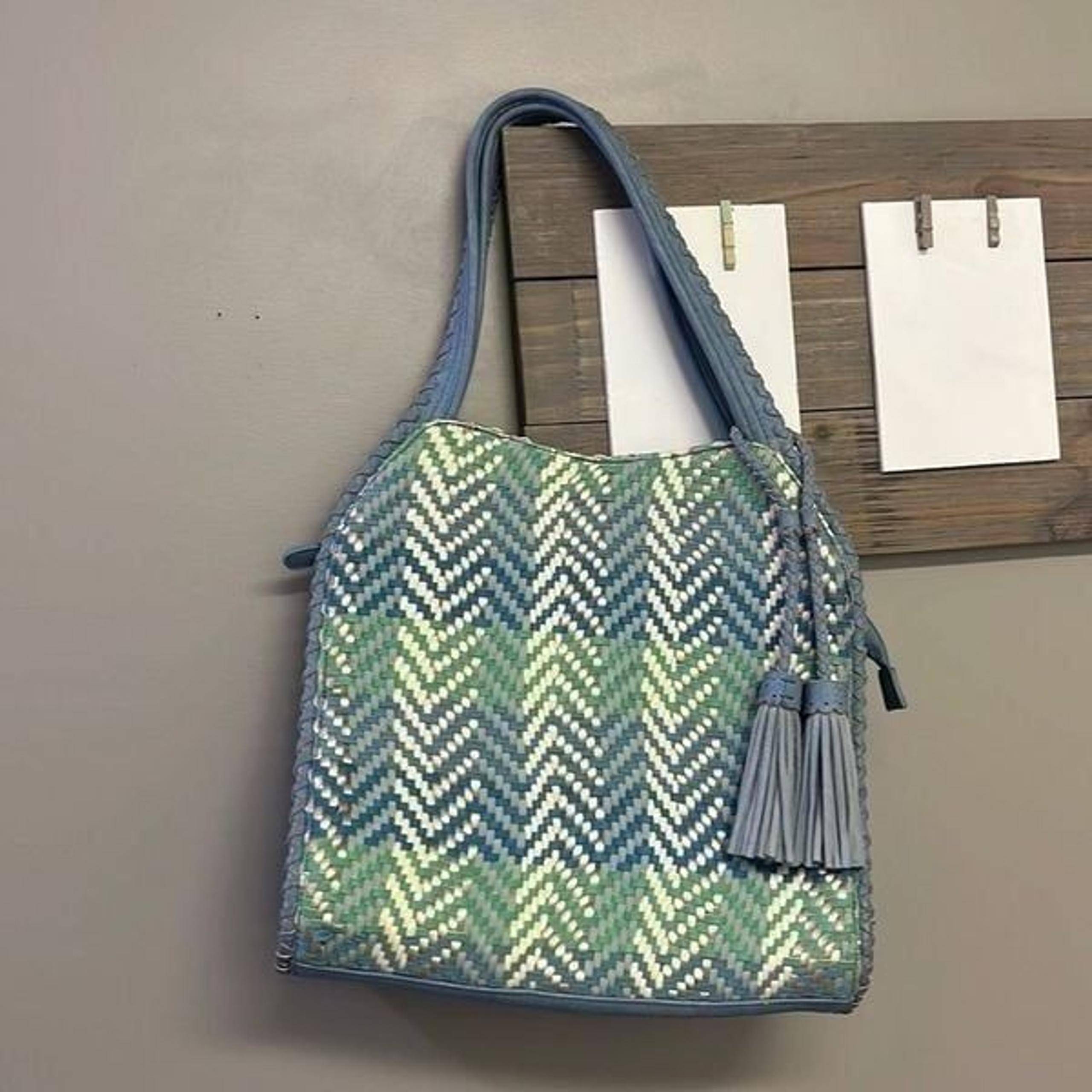 Steven by Steve Madden Blue Basketweave Shoulder Purse w/ Hanging Tassels- large