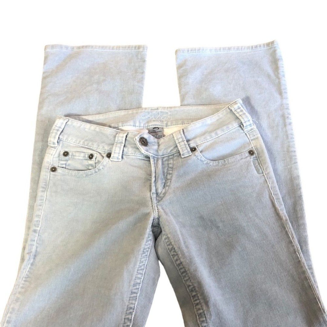 Silver Jeans Tuesday Low Rider Corduroy Flare Pants Size 28/33 Baby Blue Winter