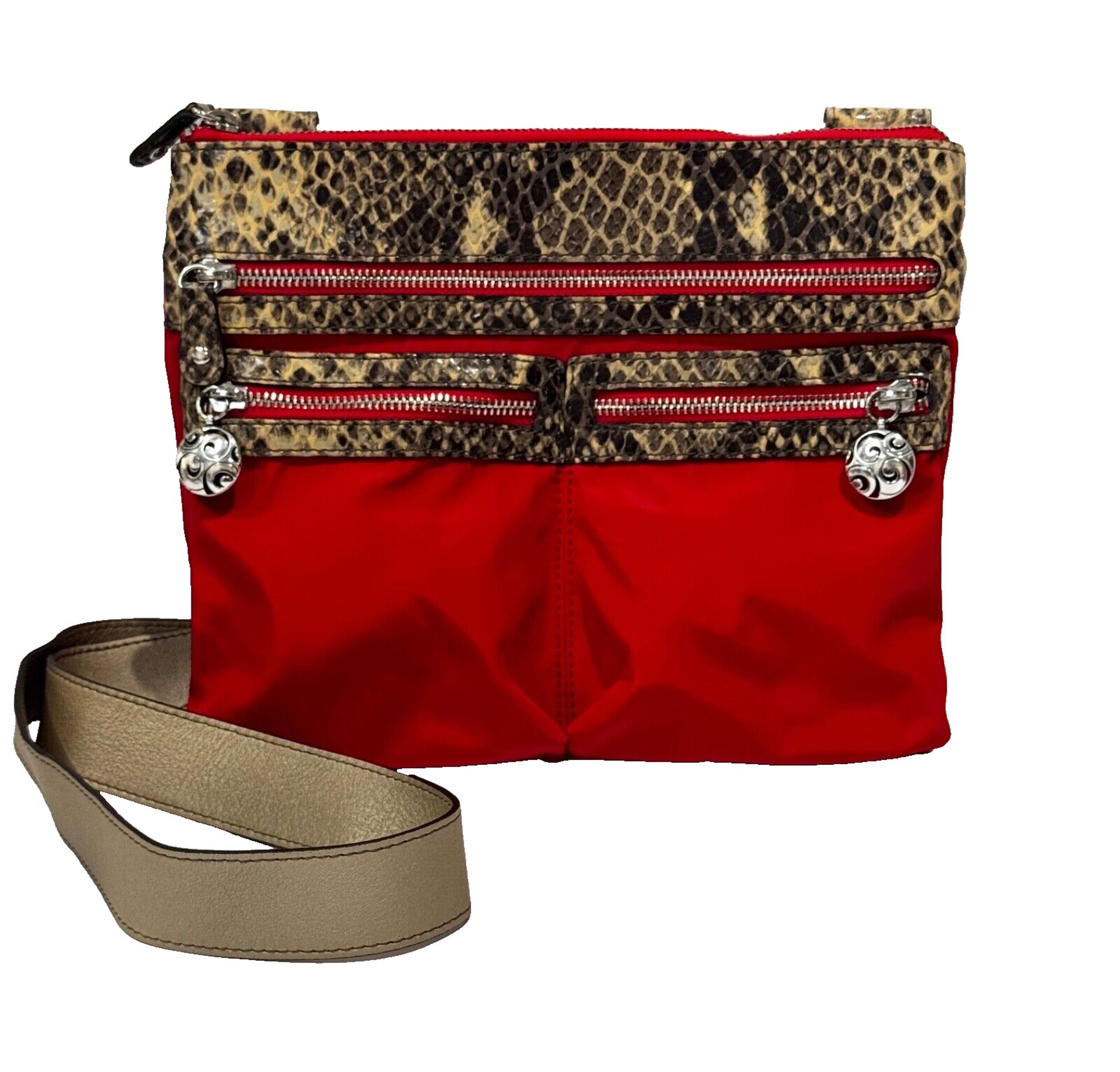 Brighton Crossbody Purse Go Go Red Nylon Patent Leather Snakeskin Print