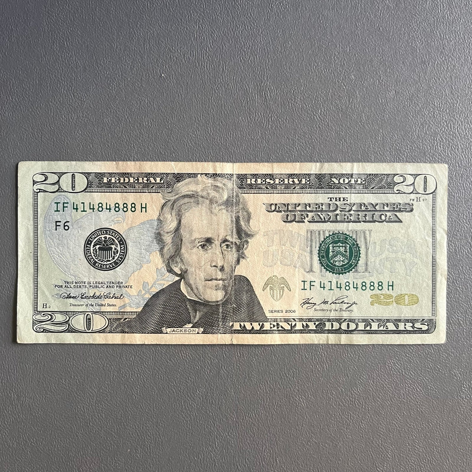 Fancy Serial Number 20 Dollar Bill