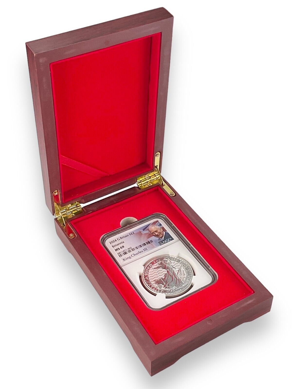 2024 Great Britain 1oz Britannia Coin NGC MS69 - King Label w/Wood Case