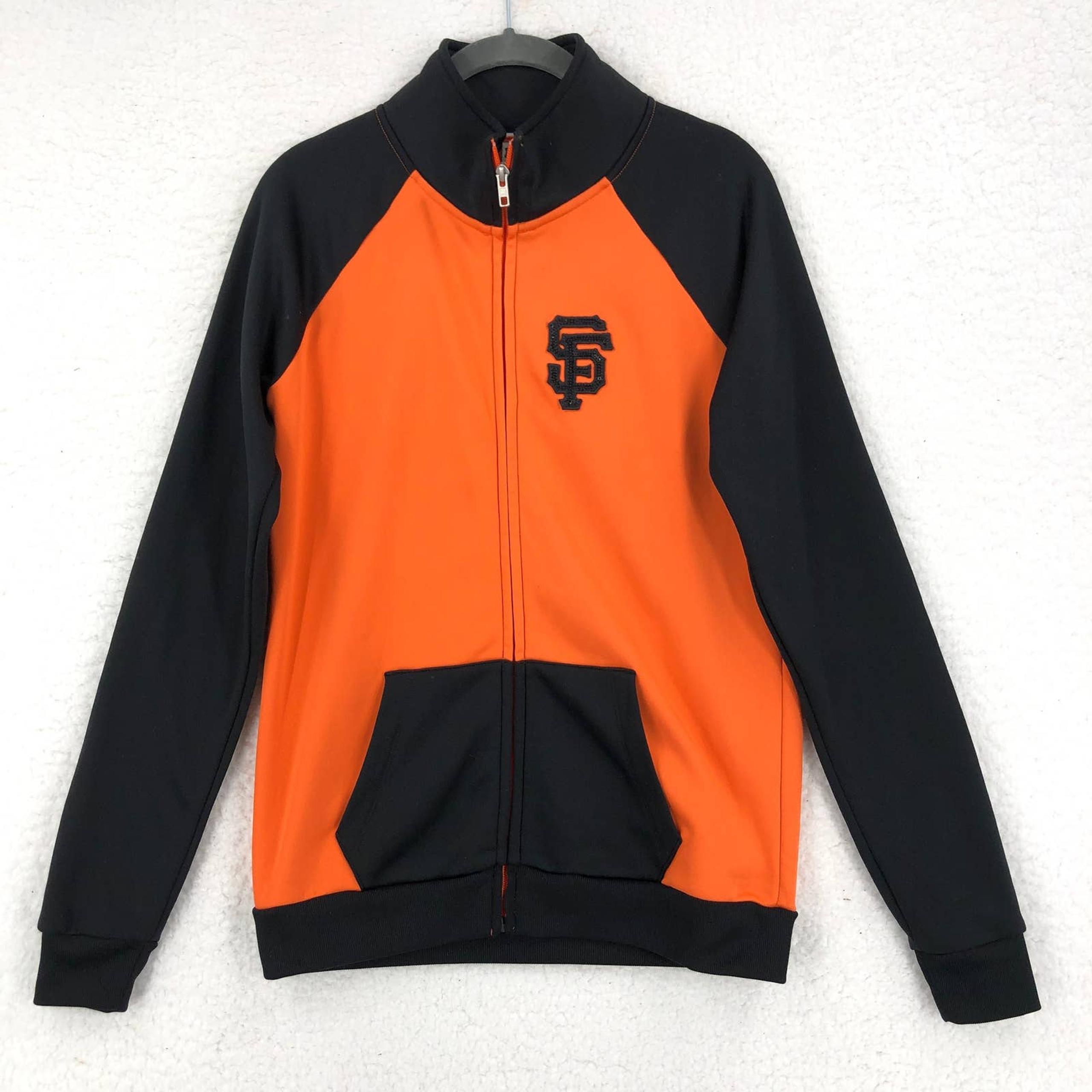 PINK VS Womens S Orange Black MLB SF Giants Jacket Full Zip Long Sleeve Pockets
