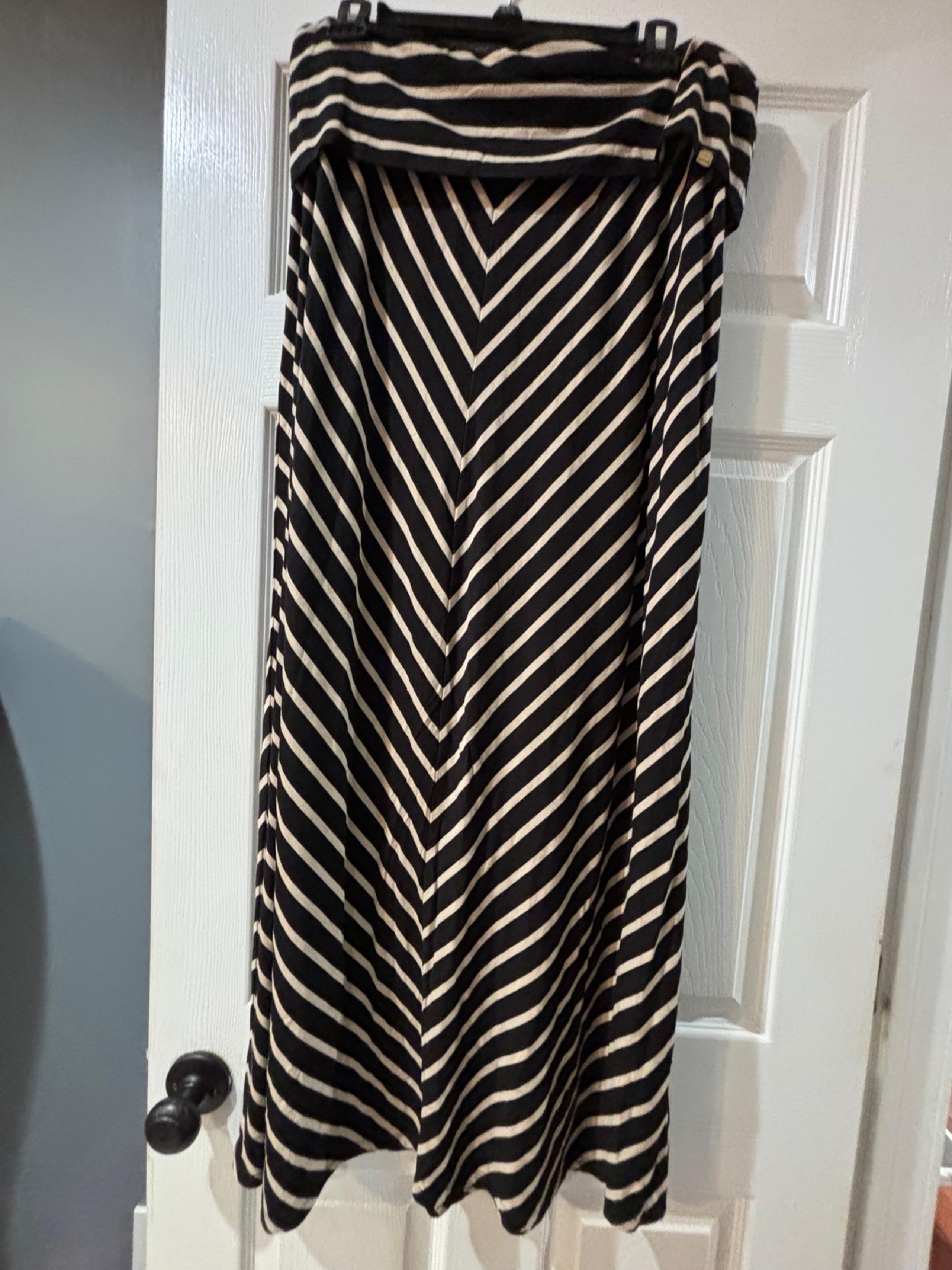 Calvin Klein womens black & tan striped maxi skirt size large