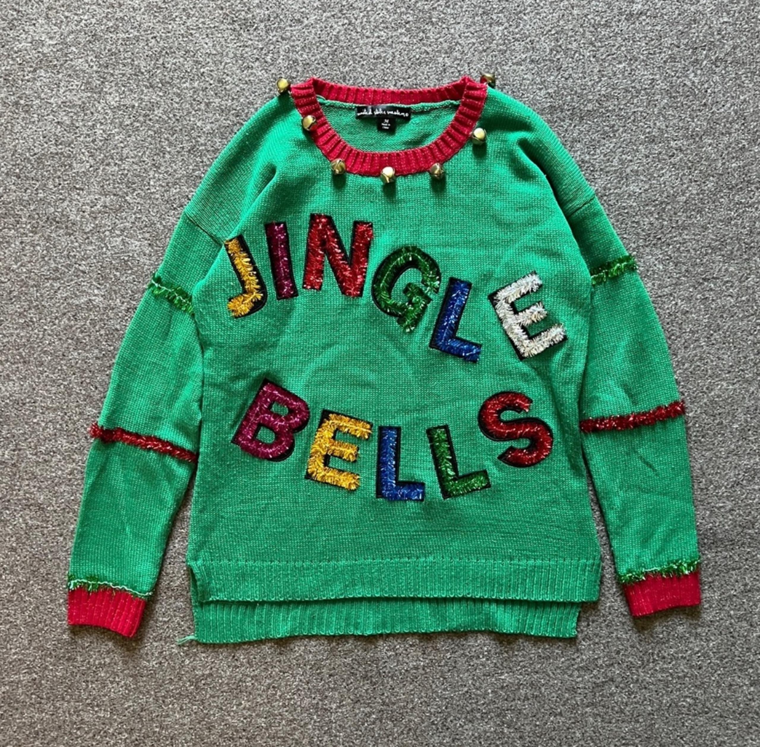 United States Sweaters Ugly Holiday Christmas Sweater Tinsel Jingle Bells Size M