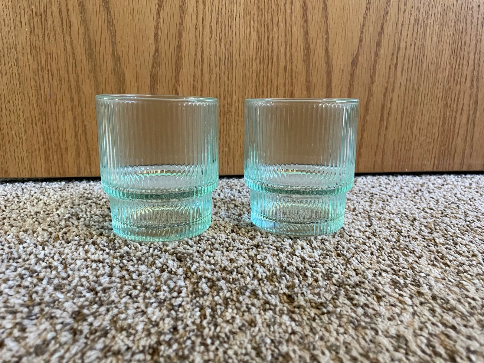 Set of 2 Jonathan Adler BIBA Ribbed Aquamarine Stackable Tumber Glasses 13 oz