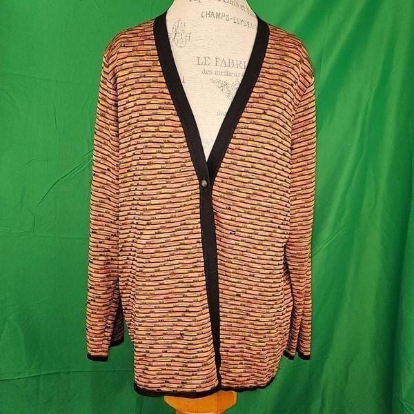 Exclusively Misook Woman Womens Orange Black Cardigan 2X *Pulls*
