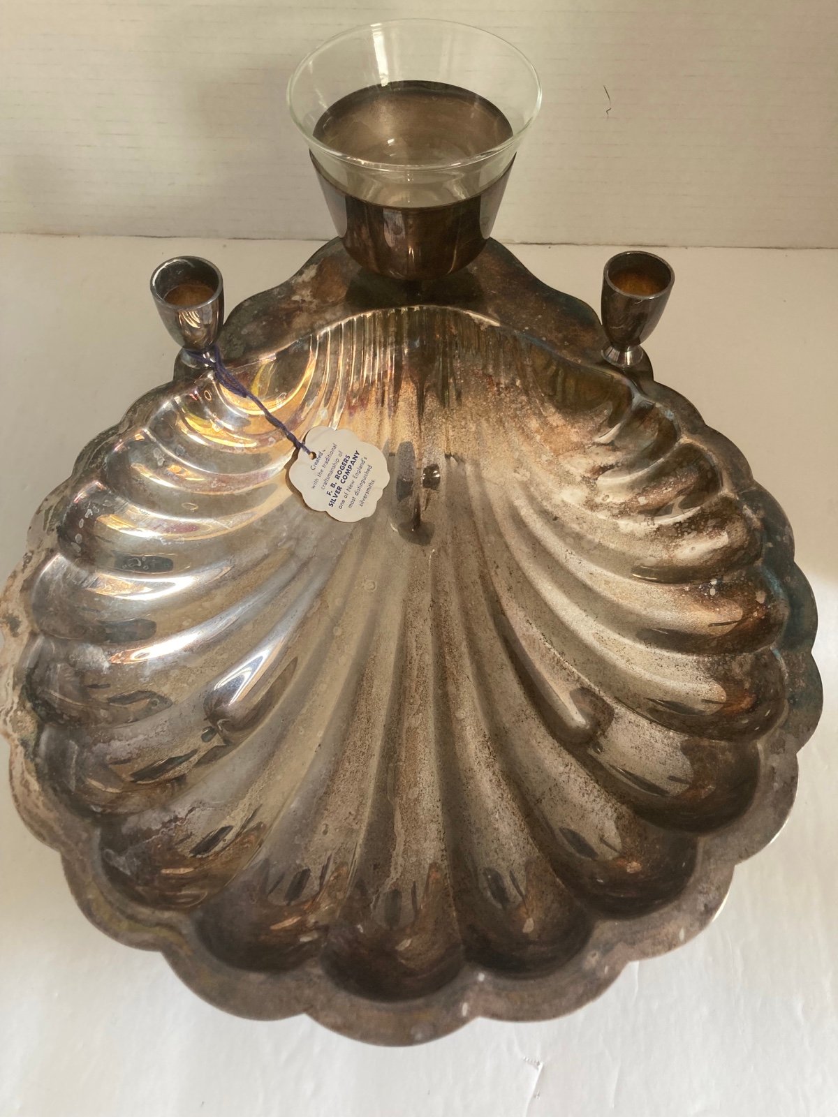 Vintage Koi Fish Footed Silver Serving Bowl / Shrimp Dish with Candle holders