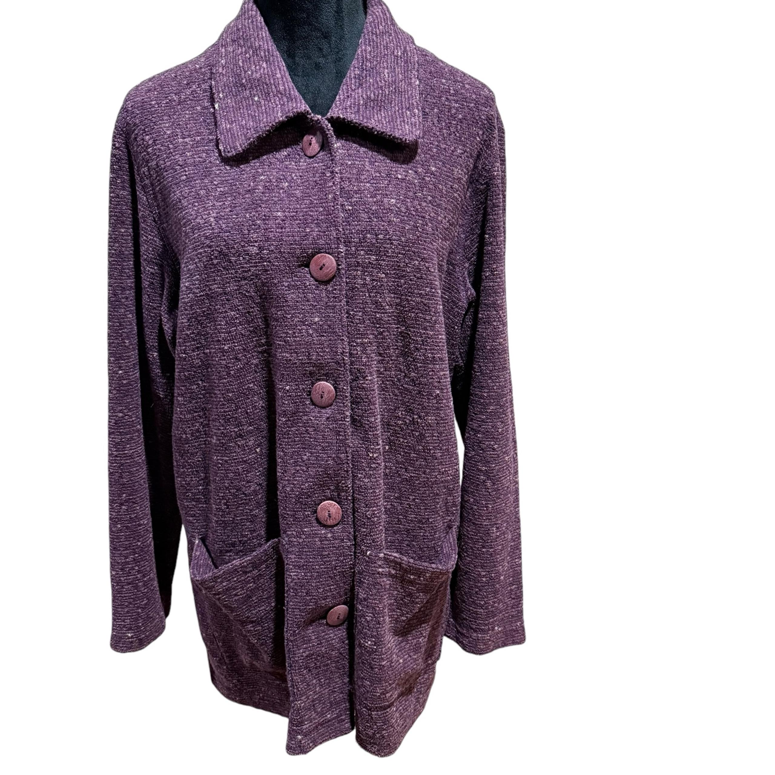 The Territory Ahead Sweater Jacket Women's Large Purple Button Front Cardigan