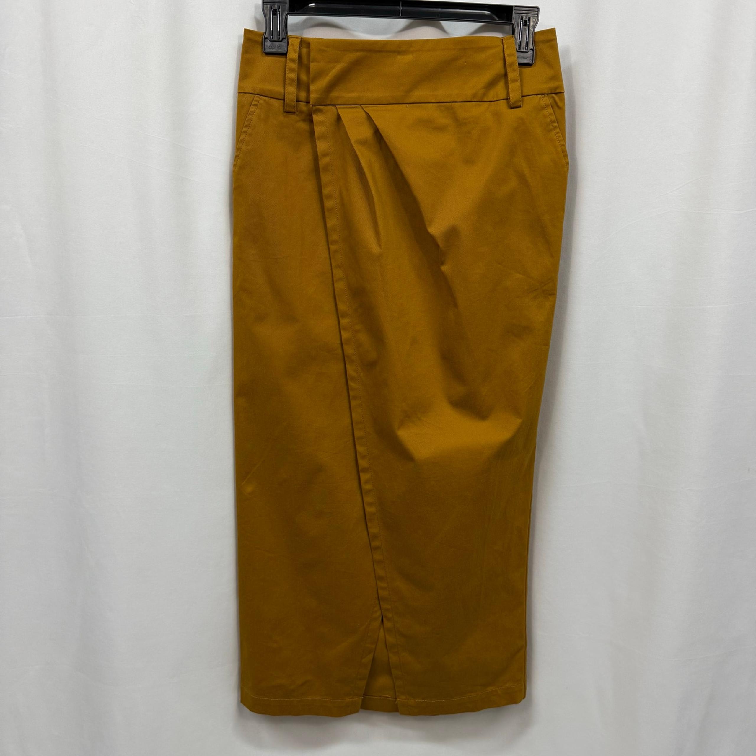 by Anthropologie Mustard Yellow Cotton Blend Wrap Front Skirt 2
