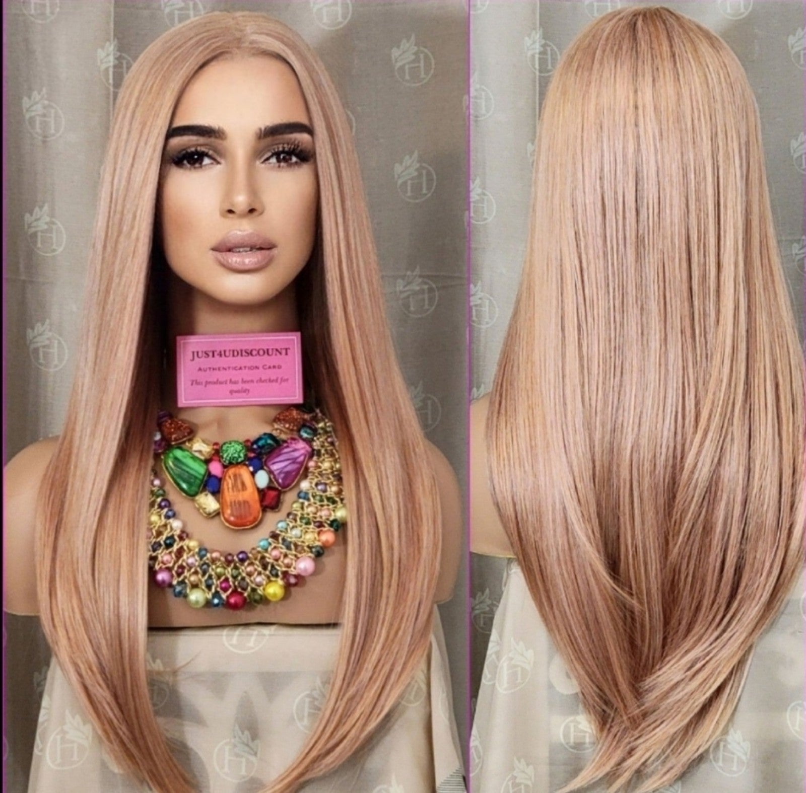 Celebrity rosegold pink straight lace front wig