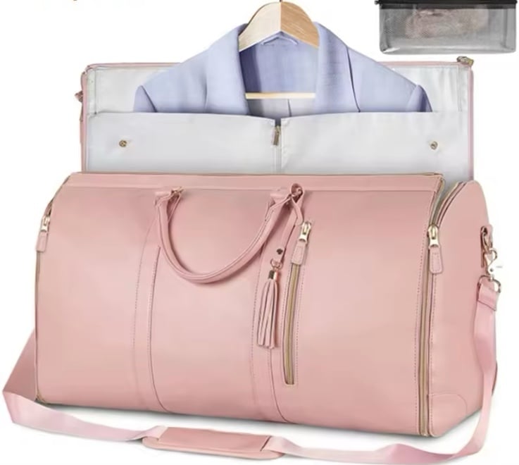 Large PU Folding Suit Storage Bag Women High Capacity Luggage Handbag Travel Spo