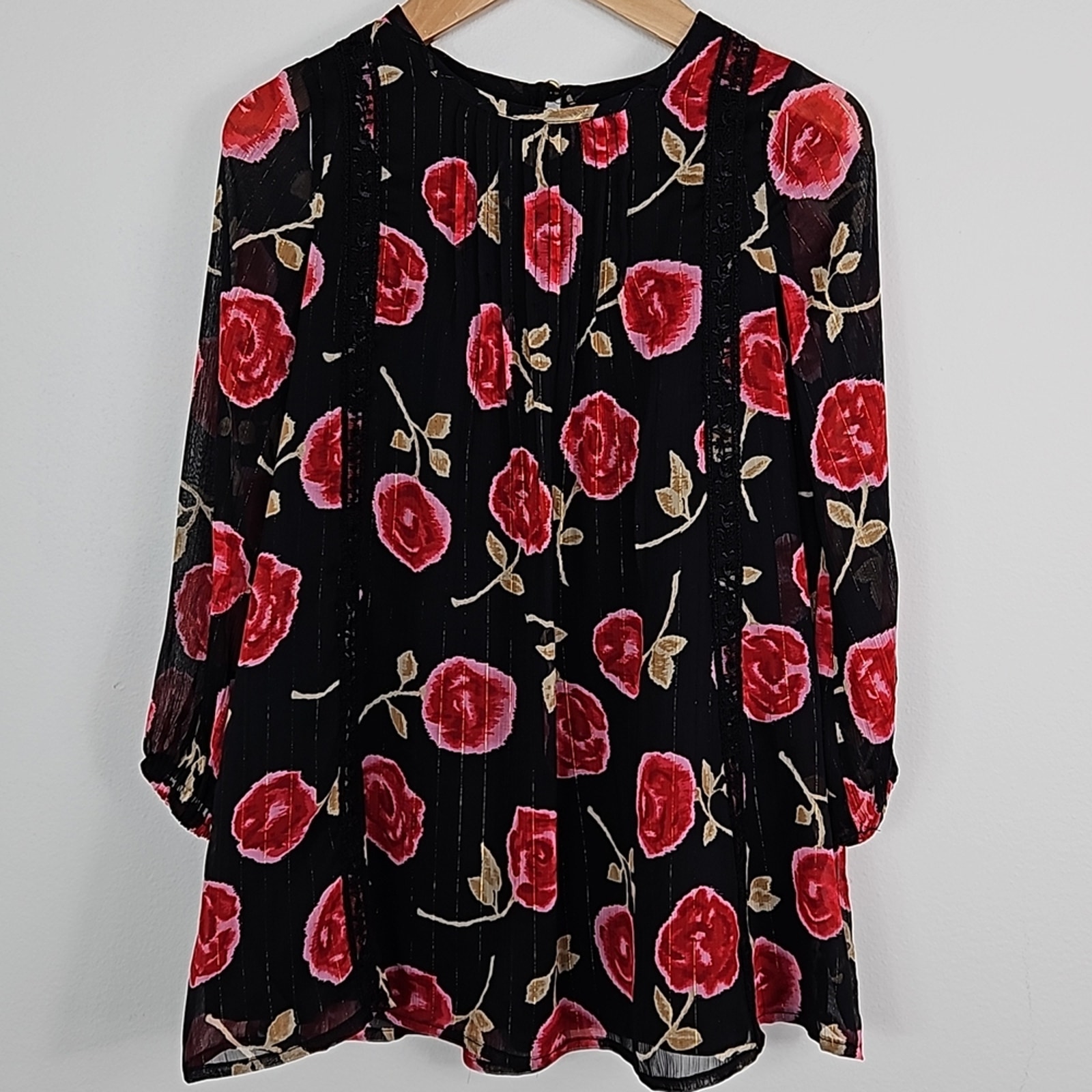 Kate Spade Hazy Rose Metallic Chiffon Dress in Black and Red | Toddler 4Y
