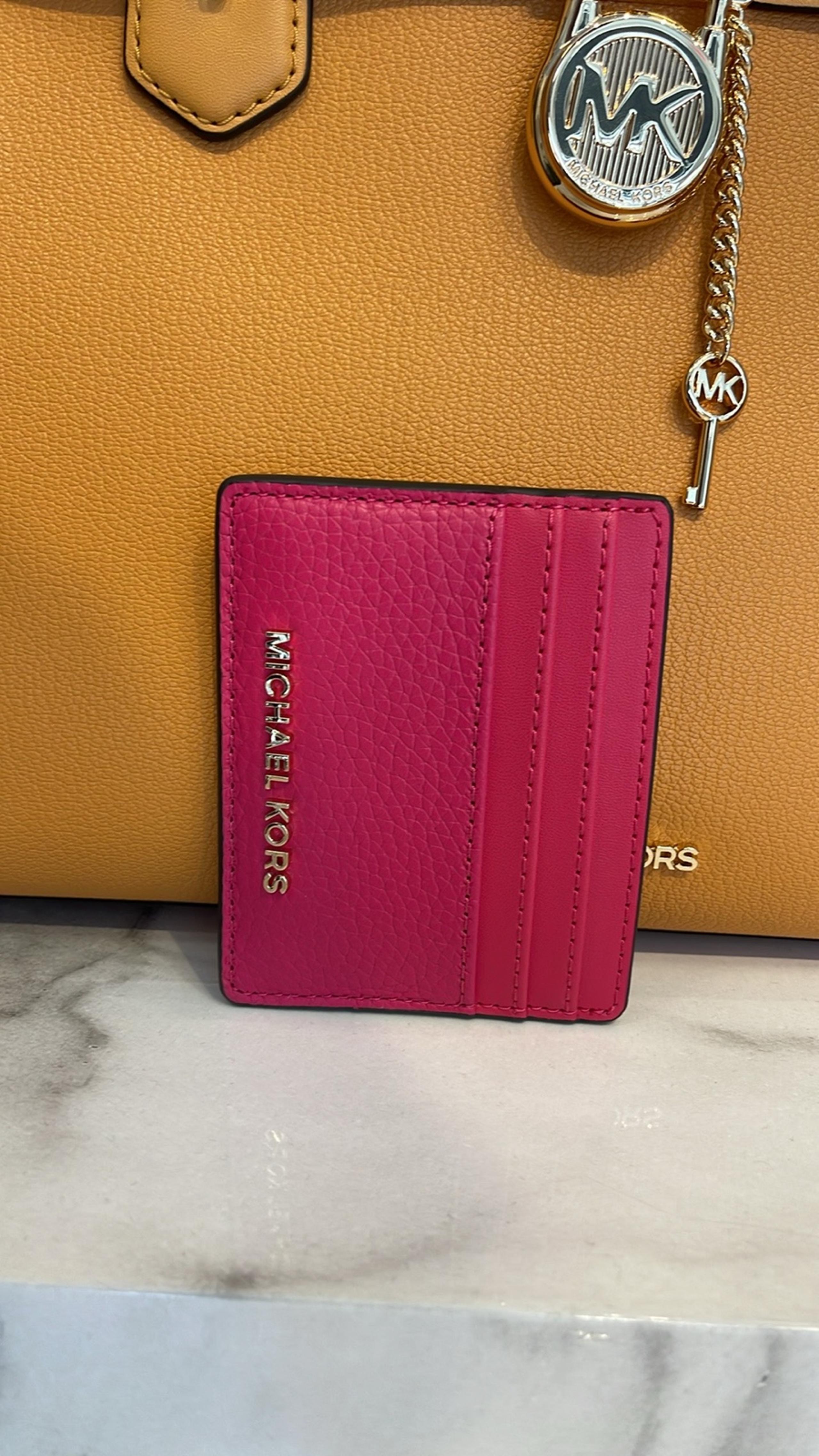 Large Pebbled Leather Card Holder Case Electric Pink NWT - Michael Kors