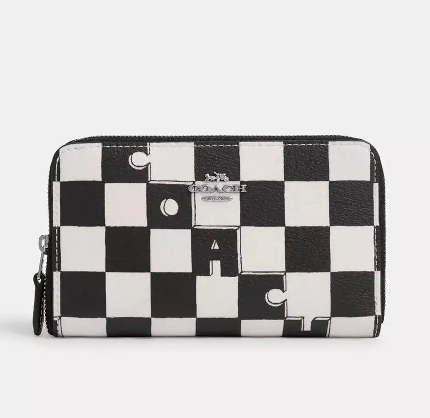 Coach Medium Id Zip Wallet With Checkerboard Print