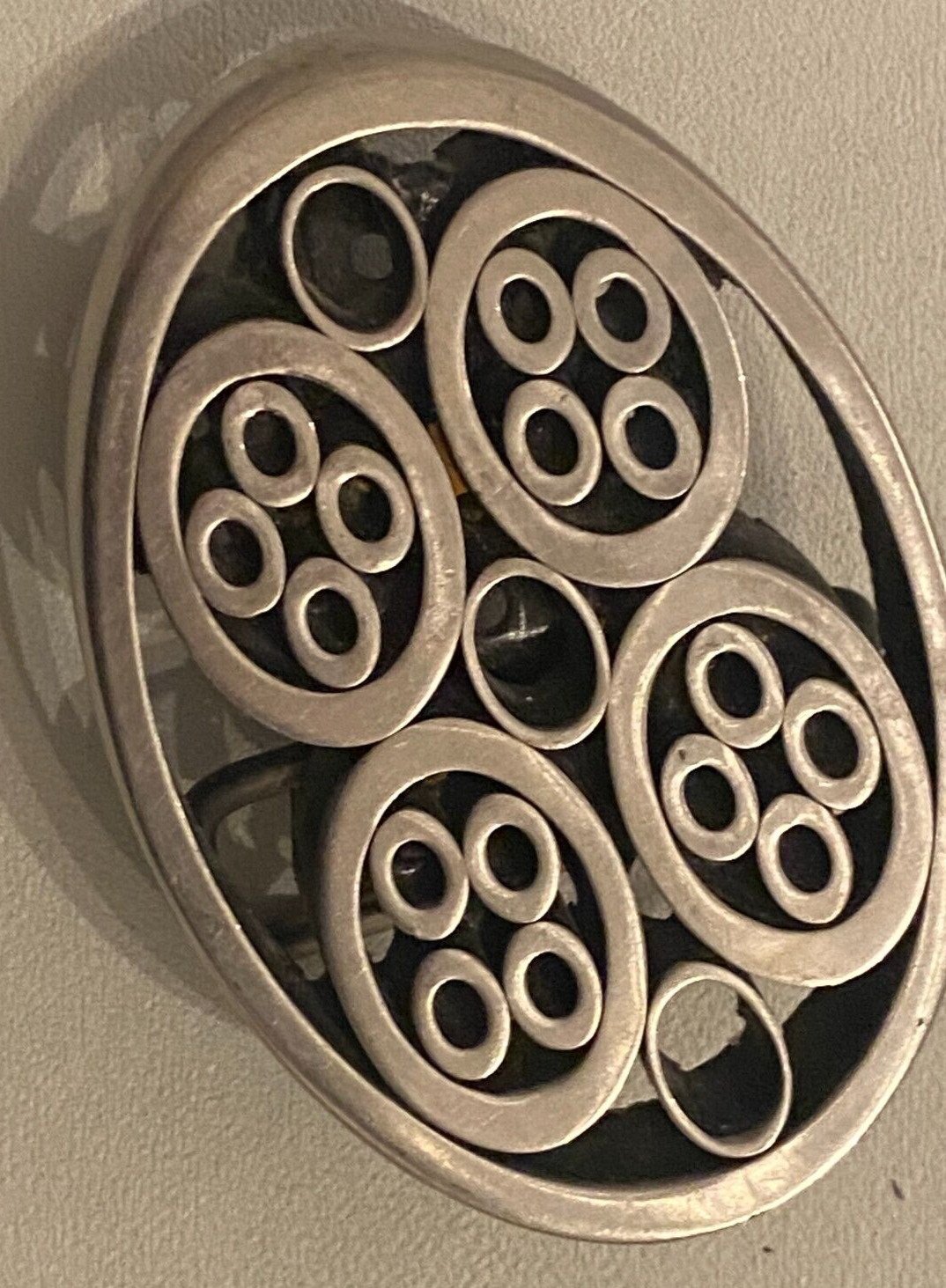 Custom Abstract Belt Buckle Folk Art Circles Vintage 1970 1980 Machine Made Men
