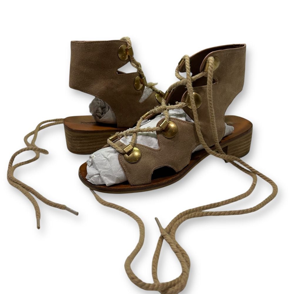 See by Chloé Suede Glyn Block Heel Gladiator Sandals Womens 37 (US 7)