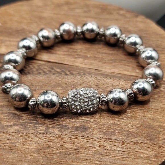 B2739 silver tone heavy ball crystal elegance bracelet
