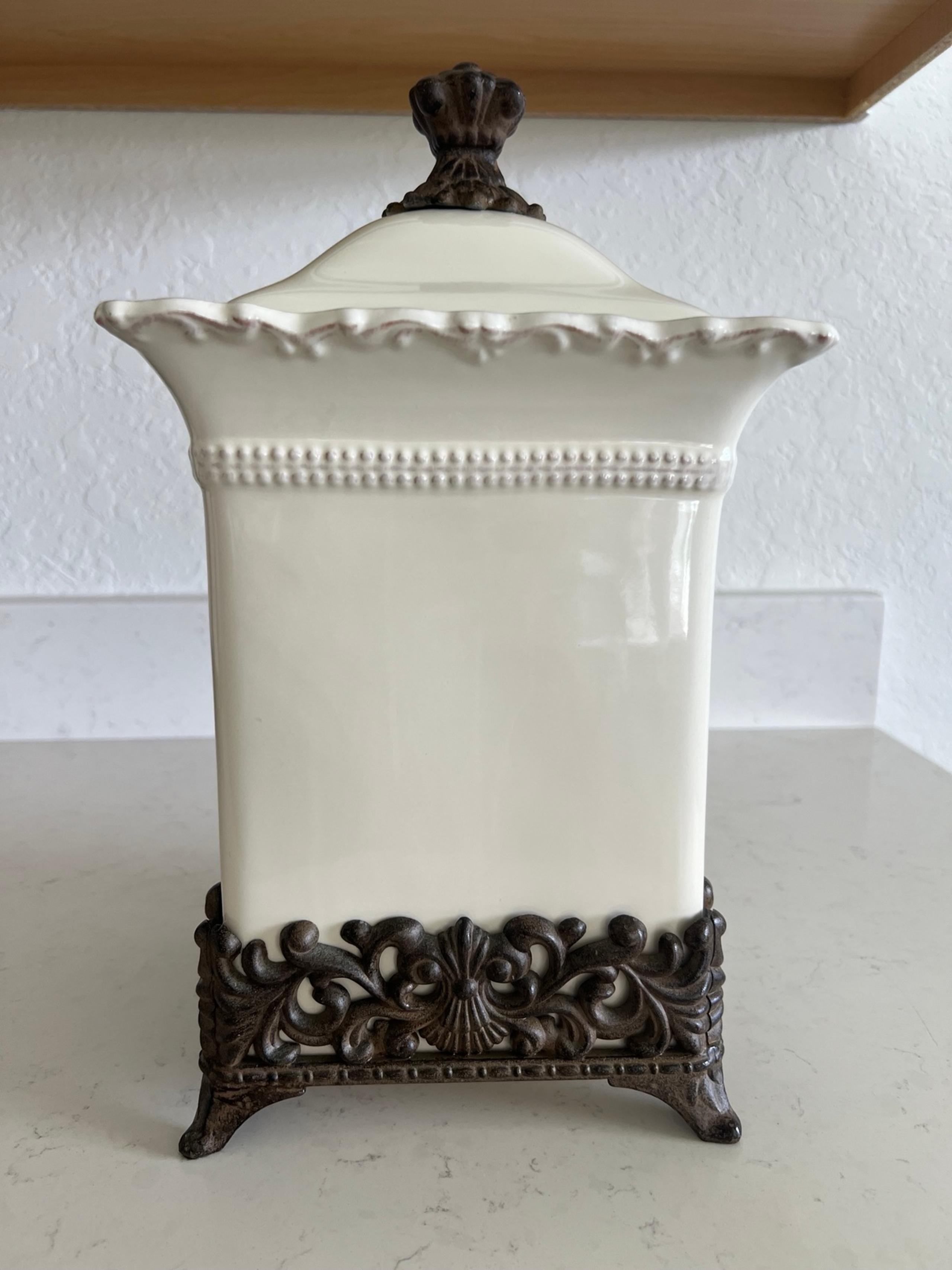 Chris Madden JCPenney Foret Large Stoneware Canister with Metal Base