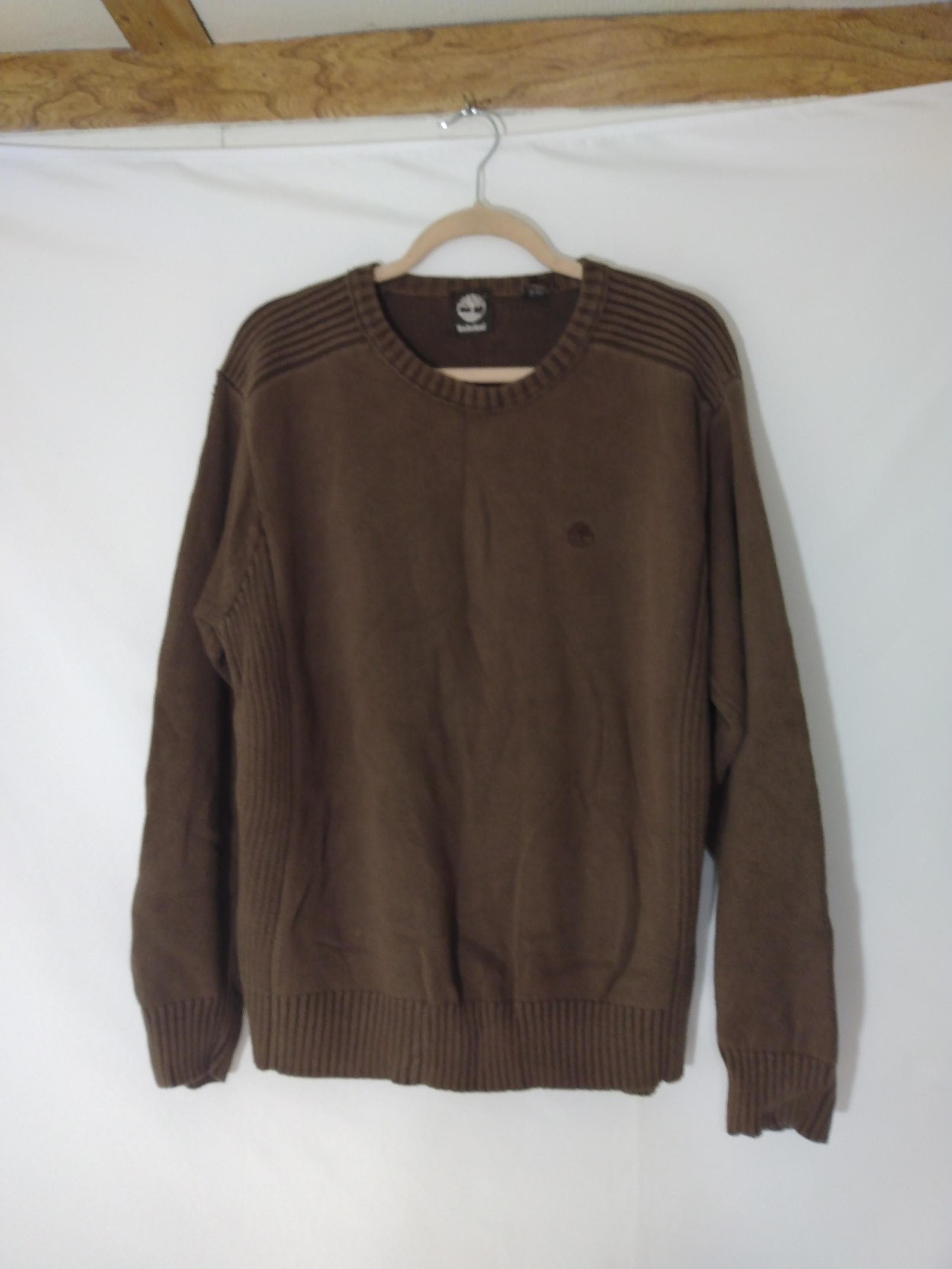 Mens Timberland Brown Crewneck Knit Ribbed Sweater Pullover Sz L