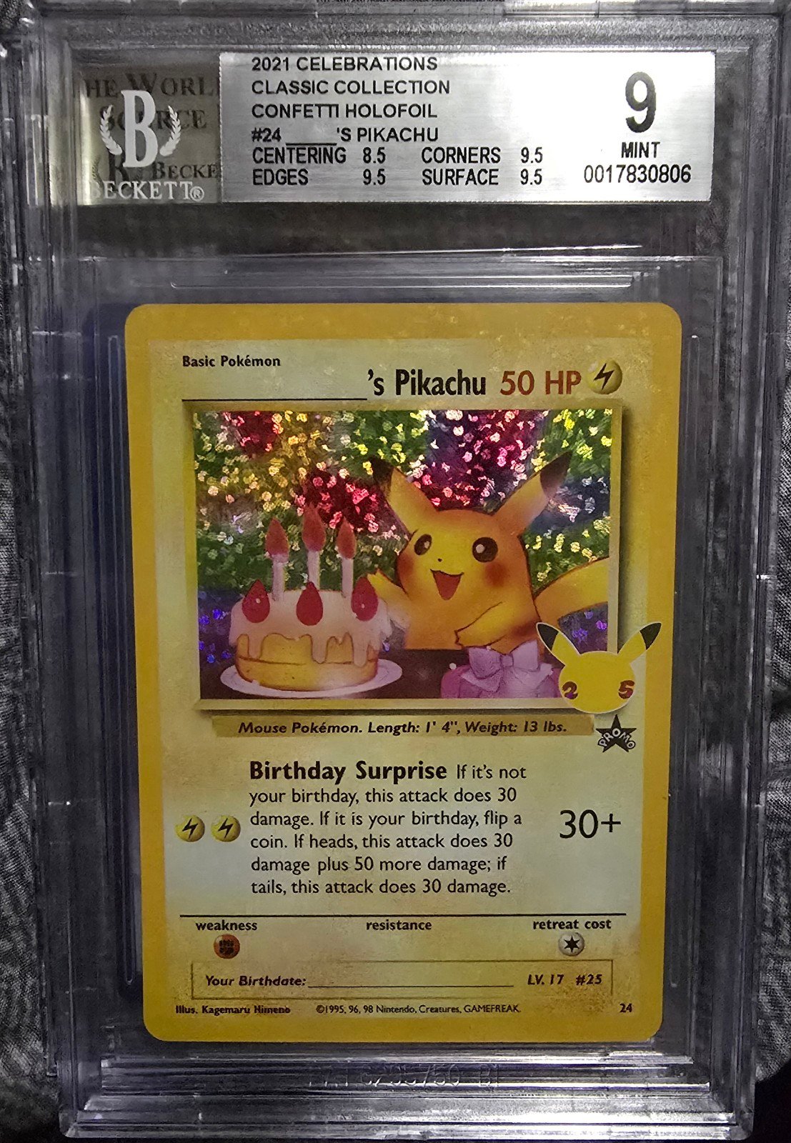 Pokémon Celebrations Birthday Pikachu Black Star Promo Graded 9 Mint