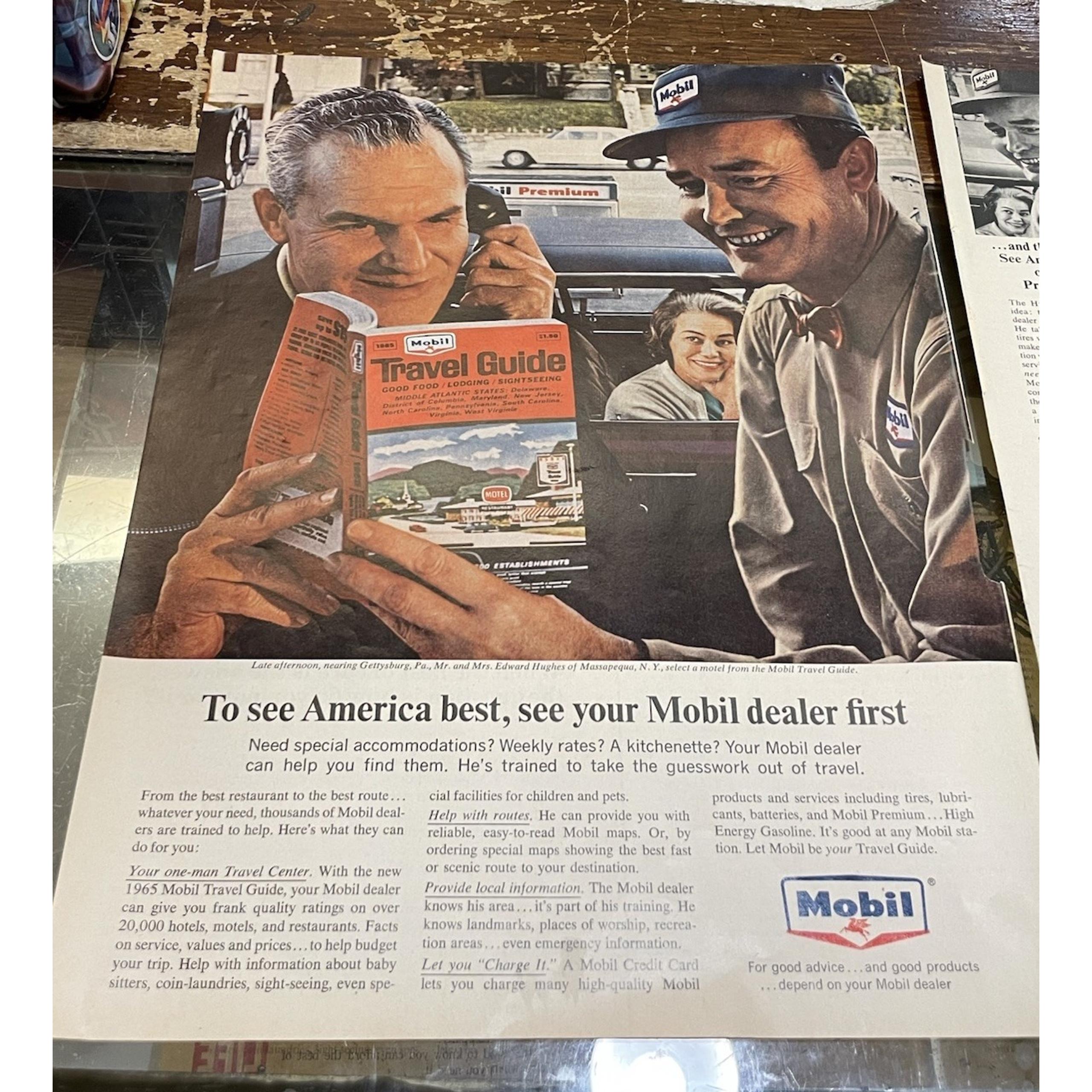 Vintage 1965 Mobil Gas 2 Page Print Ad Advertisement Travel Guide Original - Mobil™