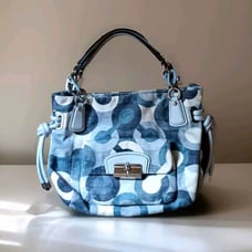 COACH KRISTIN OP ART BLUE AND WHITE SHOULDER BAG. EXCELLENT CONDITION!