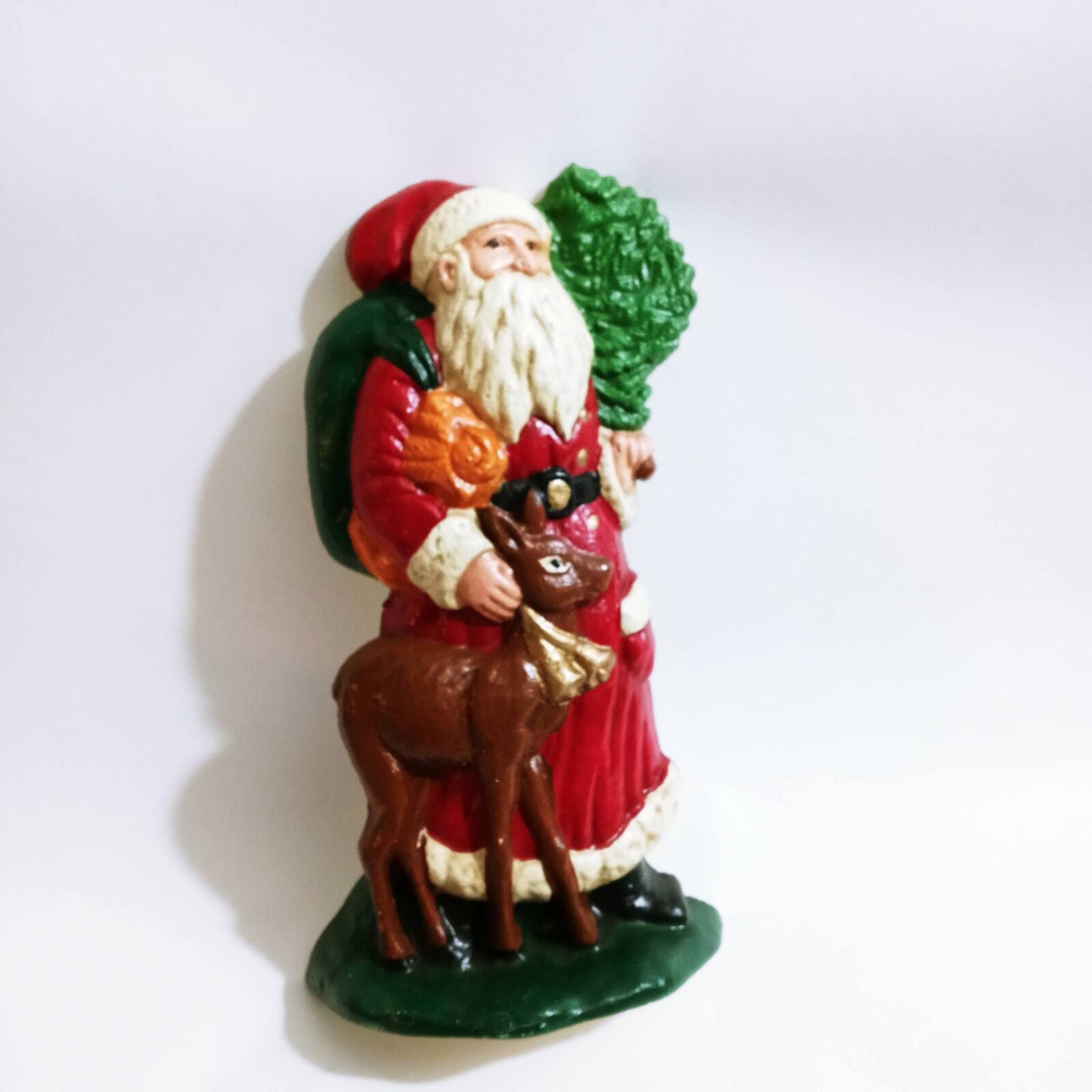 Vintage Father Christmas Cast Iron Doorstop Deer St Nick Santa Clause (hsu)