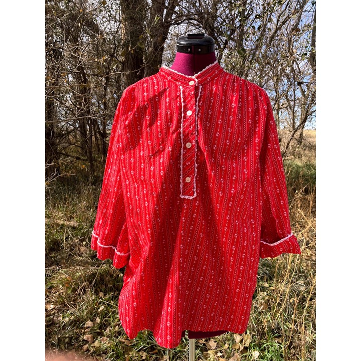Vintage 1970s Peggy Lou California Red Cotton Peasant Blouse XL