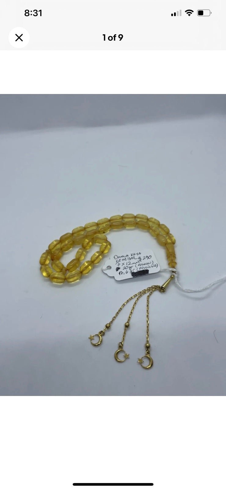 High Quality Natural baltic amber 20gr 33 BEADS ROSARY Tesbih Silver 925 7x12mm