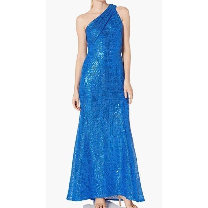SHO Women's ONE Shldr ORGNZA Gown, Neon Blue, 2