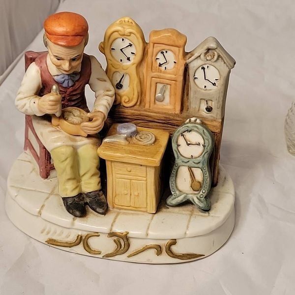 VTG Watchmaker Watch Hallmark Horologist Porcelain Charming Hand Painted Figure - detail