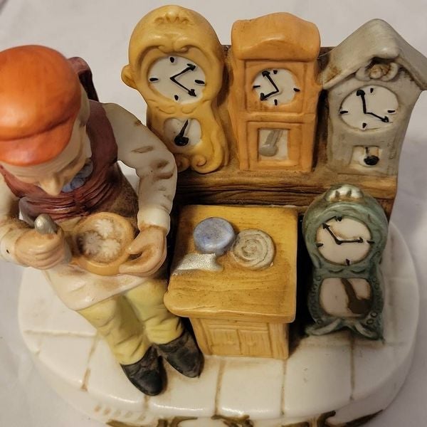 VTG Watchmaker Watch Hallmark Horologist Porcelain Charming Hand Painted Figure - detail