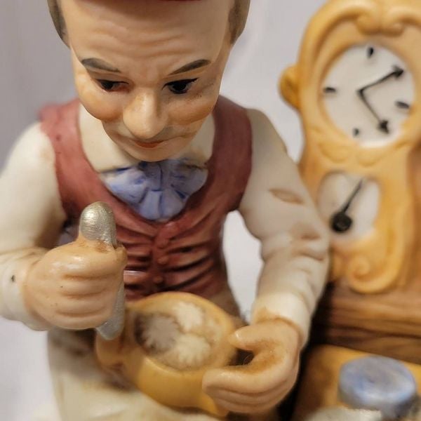 VTG Watchmaker Watch Hallmark Horologist Porcelain Charming Hand Painted Figure - detail