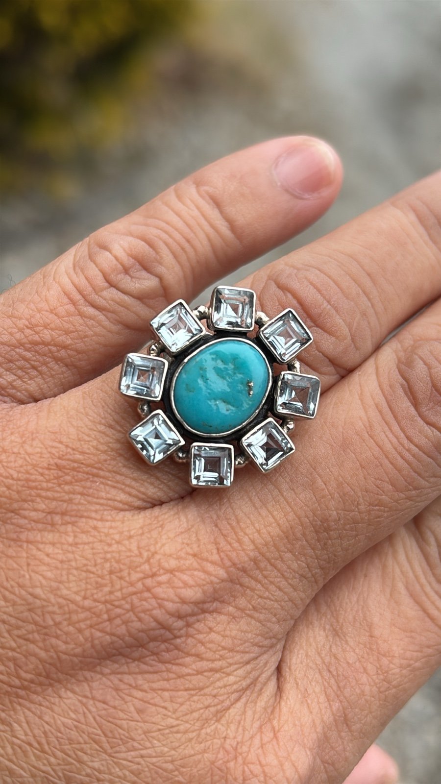 Turquoise & Topaz Sterling Silver Ring ✨FIRM✨