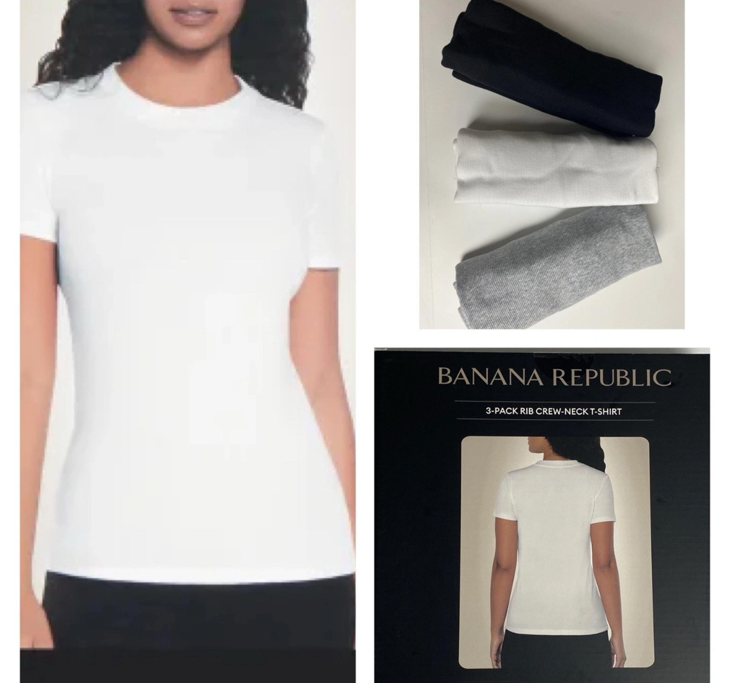 Banana Republic women’s Crew-Neck T-Shirt 3-Pack - White, Gray, Black X-Large