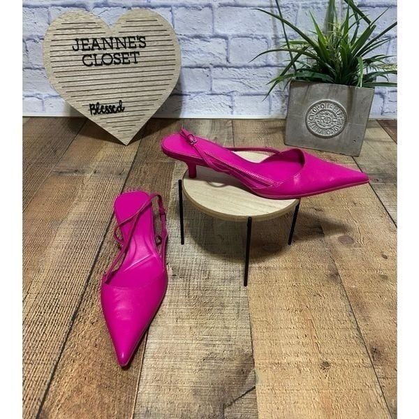 Zara Pink Pointed Toe kitten Heel Slingbacks Mules Size 40 US 9.5 Great pre own
