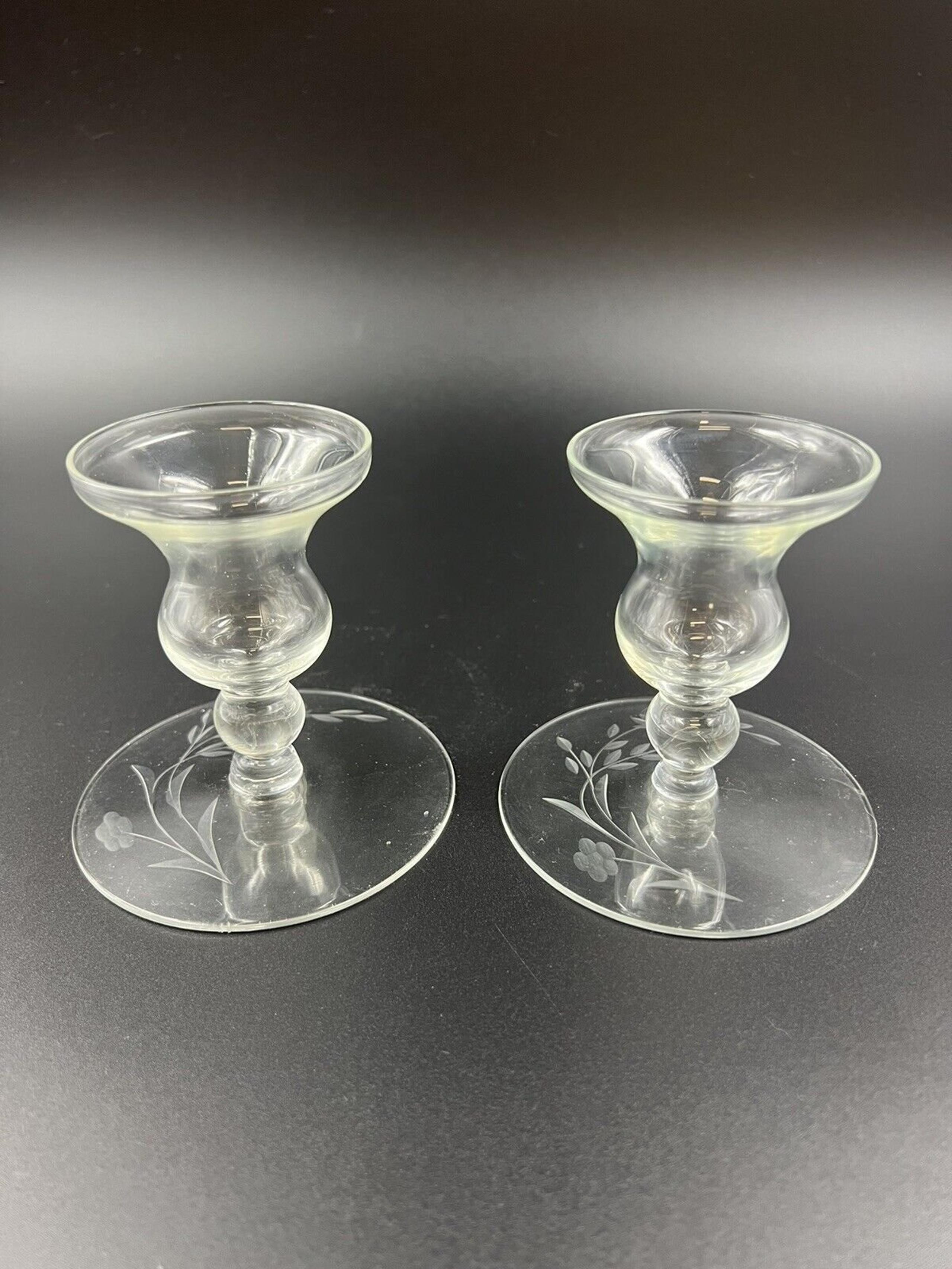Princess House Etched Flower Crystal Candle Sticks/Holders set