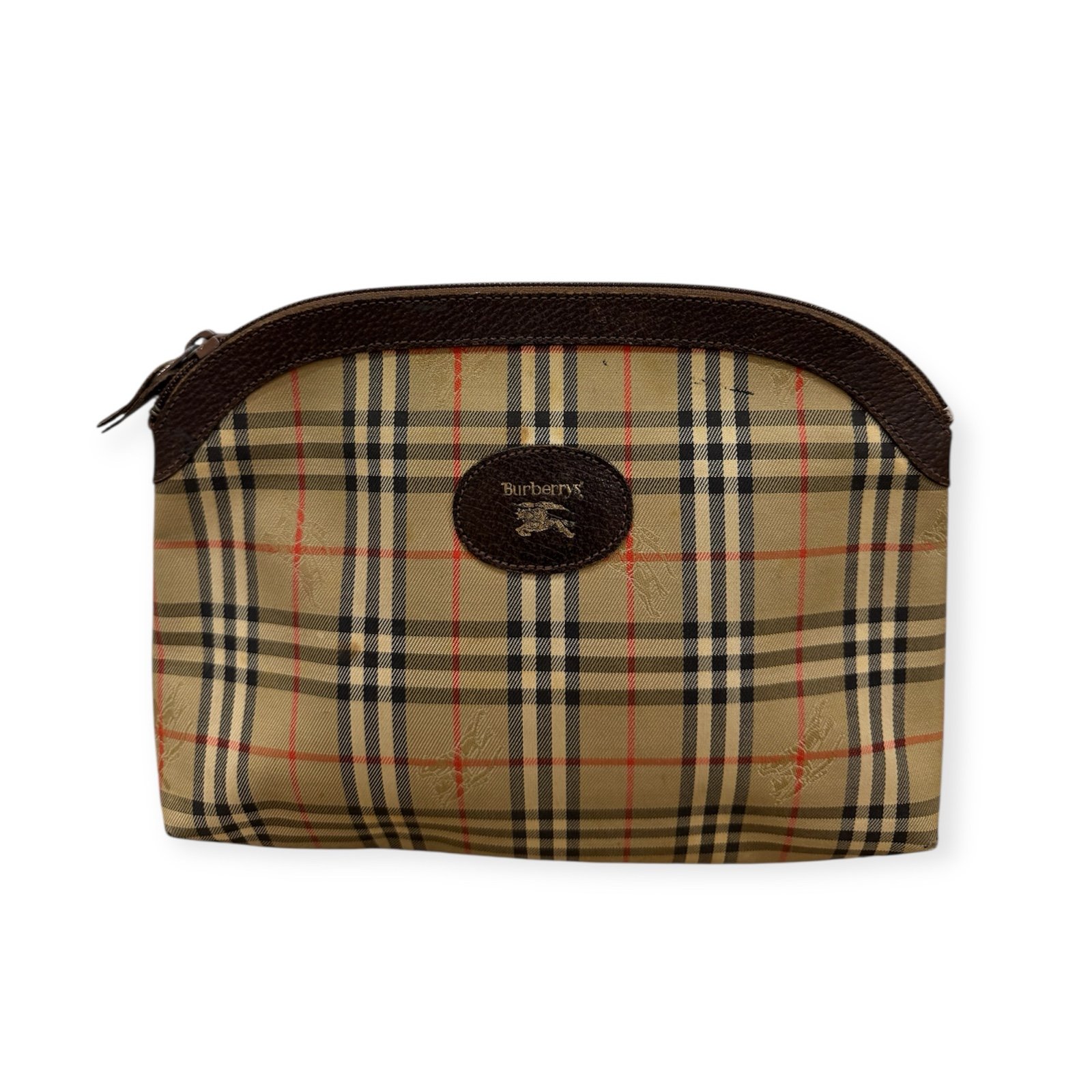 Burberrys Nova Check Pouch Canvas Leather