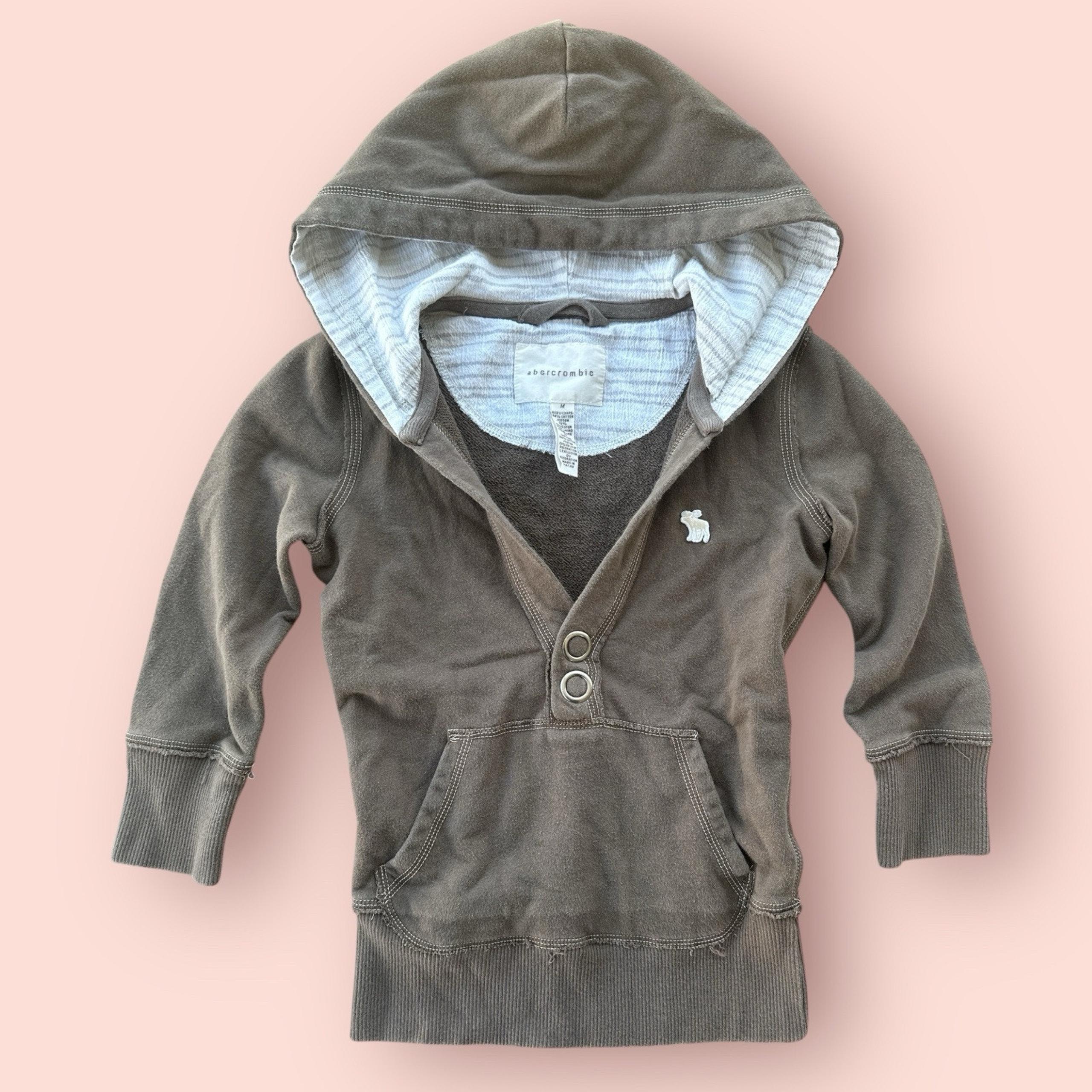 Vtg Y2K Abercrombie and Fitch Baby Doll Hooded Sweater V-neck Moose Brown Bella