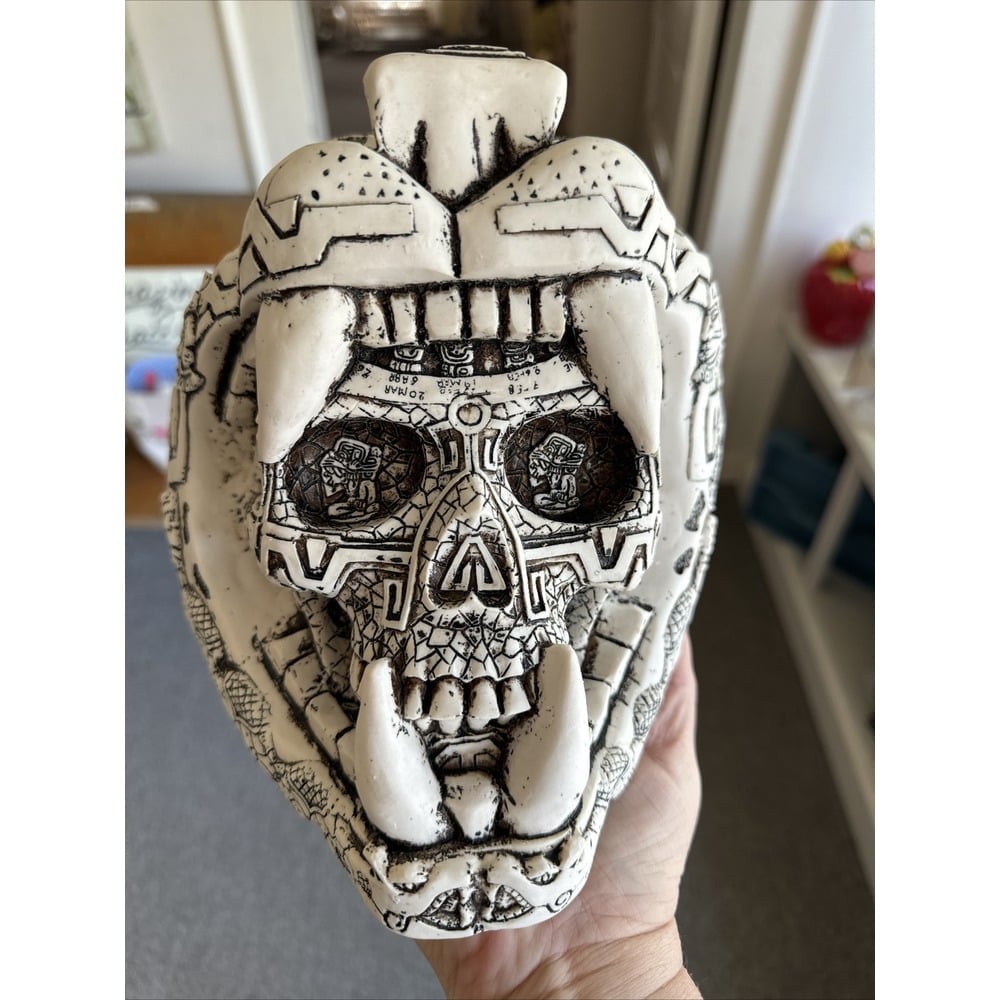 Jaguar Skull Warrior Mayan or Aztec Statue, Mexica Warrior, 8 x 8\