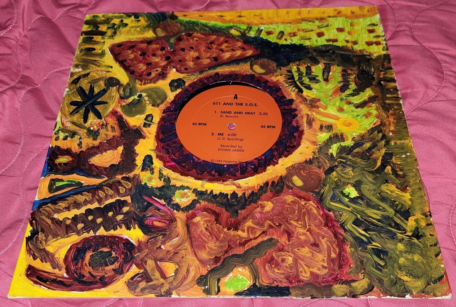 SUPER RARE~ONE OF A KIND~611 & THE S.O.S.~12 45RPM~HAND PAINTED COVER~VINYL