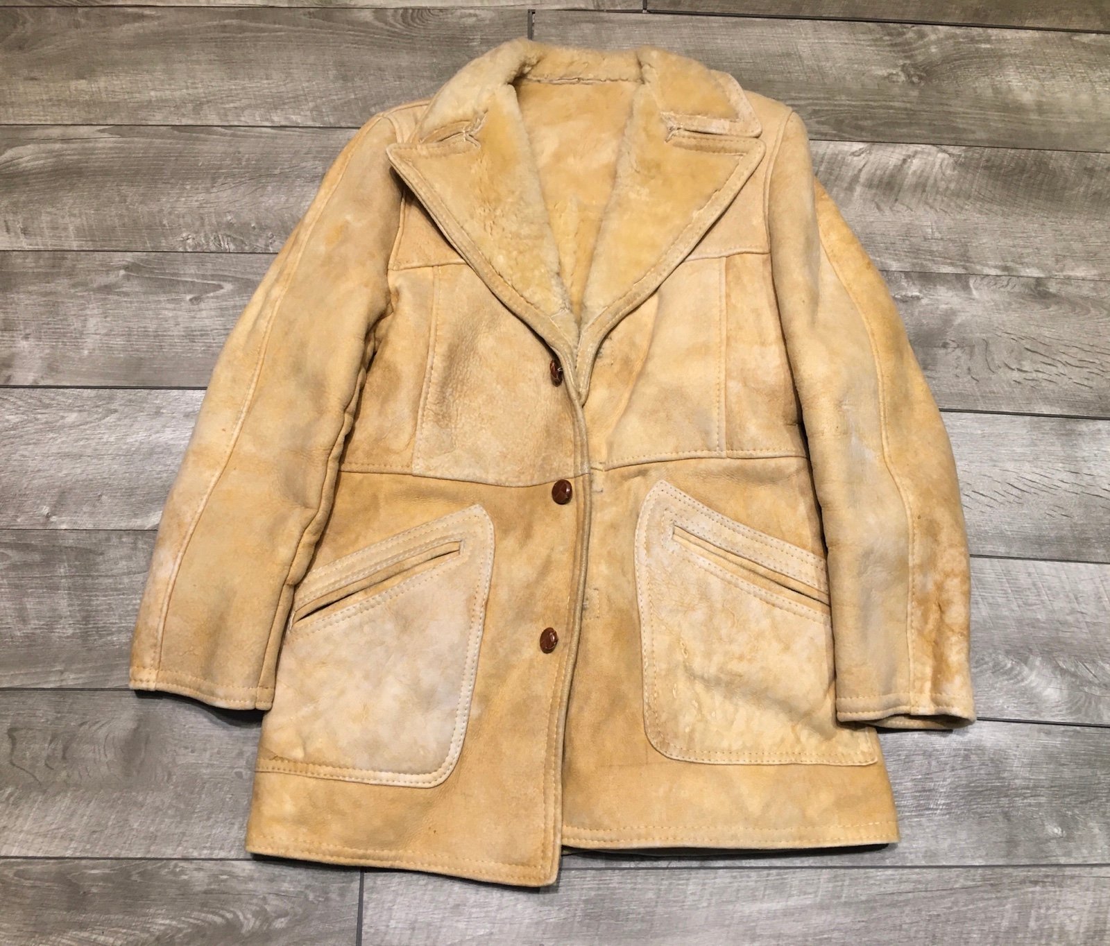 Vintage Adato Marlboro Man Shearling Sheepskin Men Coat Jacket Bomber Size Small