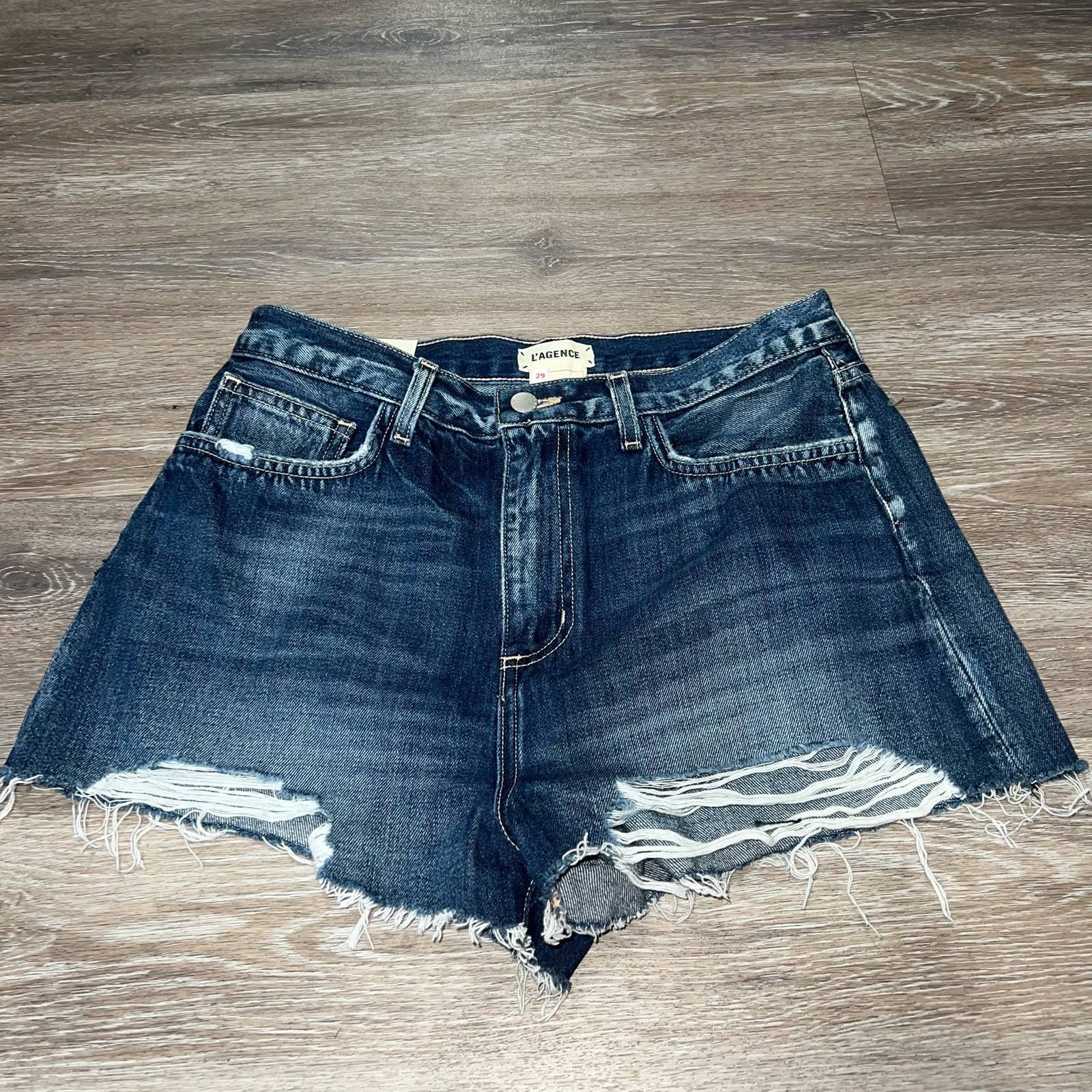 L'AGENCE Size 29 High Waisted Distressed Denim Shorts