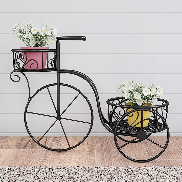 Tricycle Plant Stand 2-Tiered Indoor or Outdoor Decorative Black